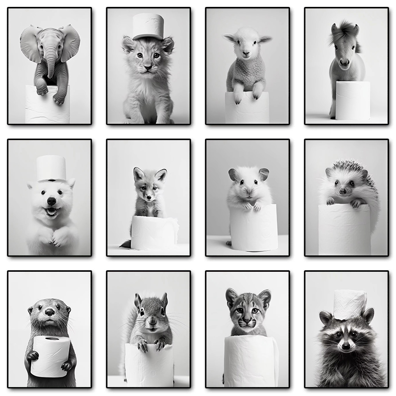 Home Bathroom Wallpaper - Black and White Cute Animal with