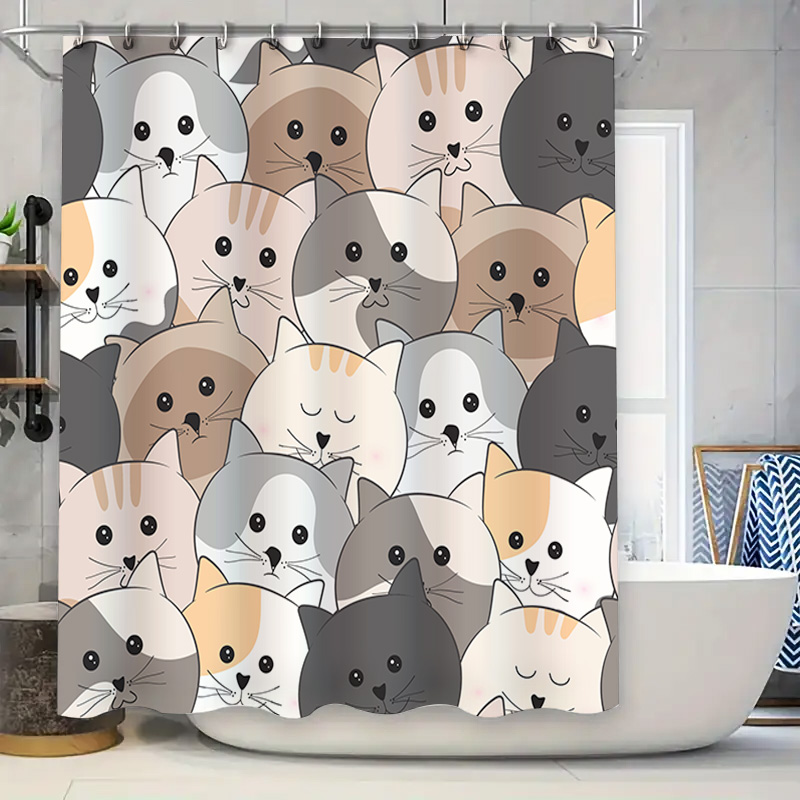 Adorable Home Bathroom Ideas - Adorable Cat Pattern Shower Curtain for