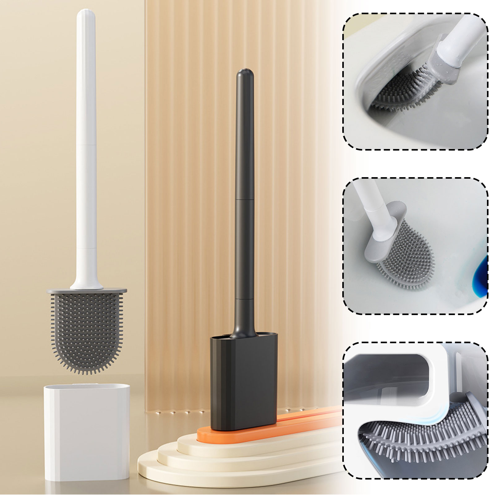 Toilet Brush Holder - Silicone Toilet Brush With Holder Wall-Mounted
