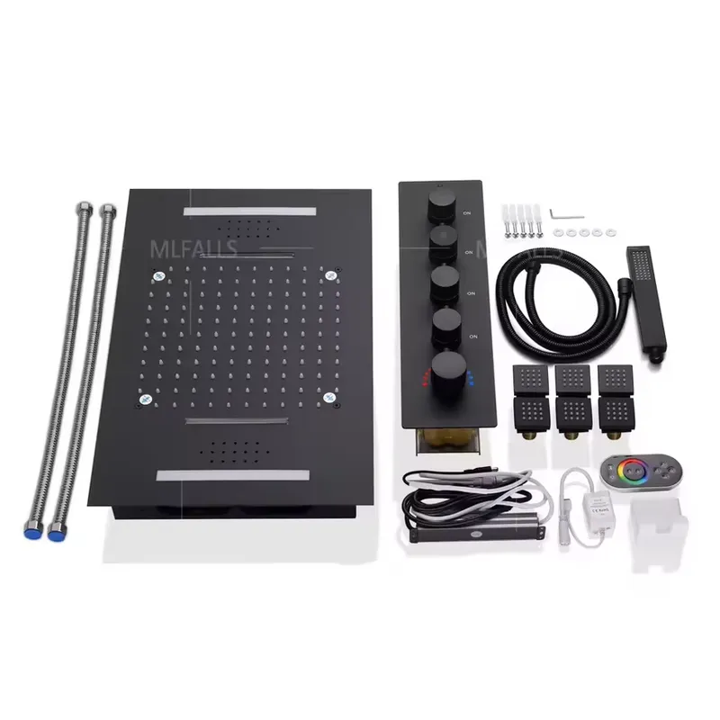 Shower Head Rain - Black Thermostatic Faucets LED Rain Waterfall