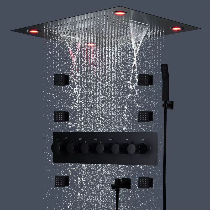 Shower Head Rain - Black Shower Head Set Thermostatic Mixer