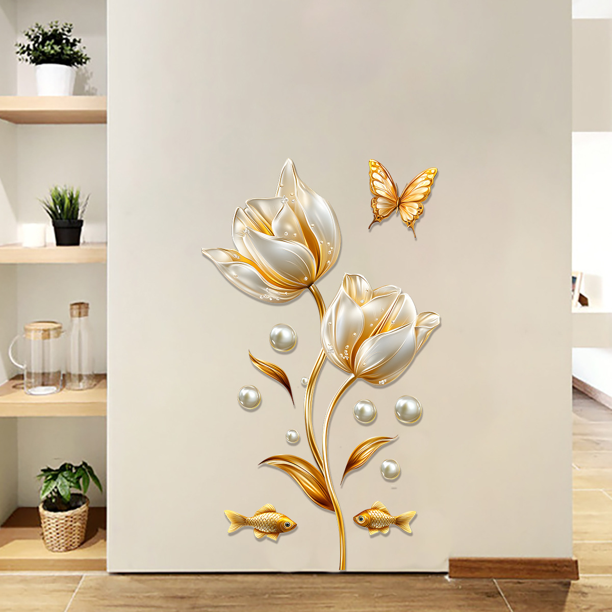 Home Bathroom Wallpaper - 3D Tulip Wall Sticker Butterfly Flower