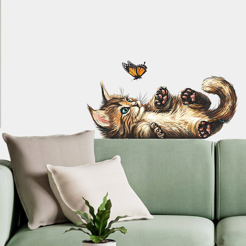 T15# Cute Kitten Butterfly Pla - đánh giá và giá Home Bathroom Wallpaper