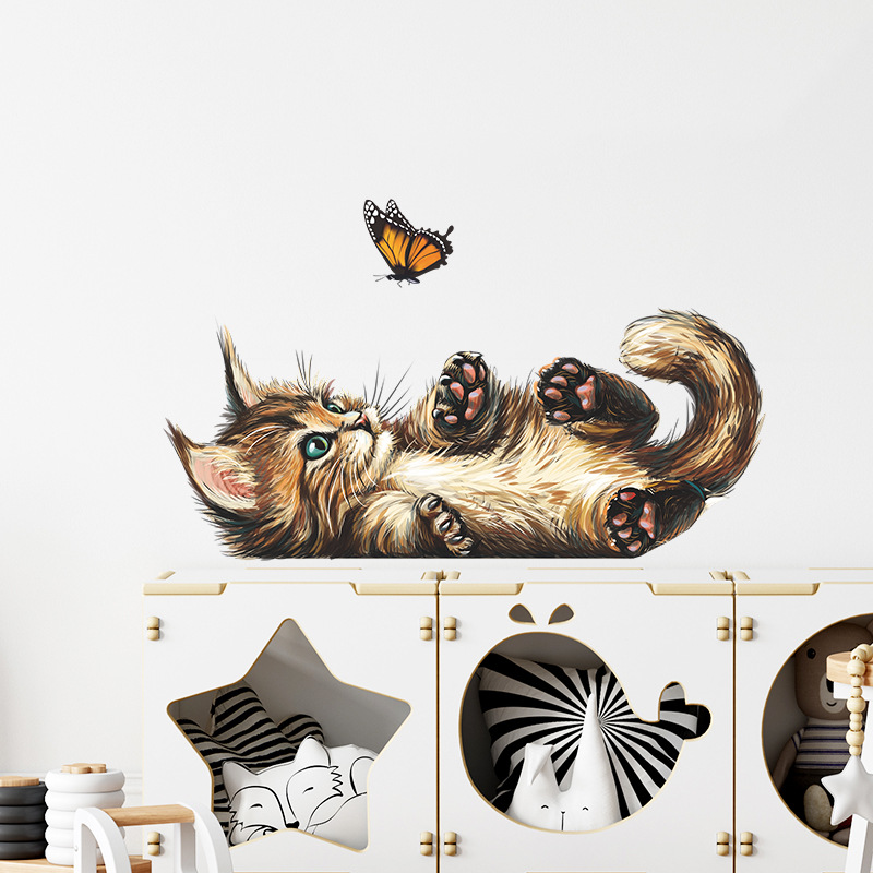 T15# Cute Kitten Butterfly Pla - đánh giá và giá Home Bathroom Wallpaper