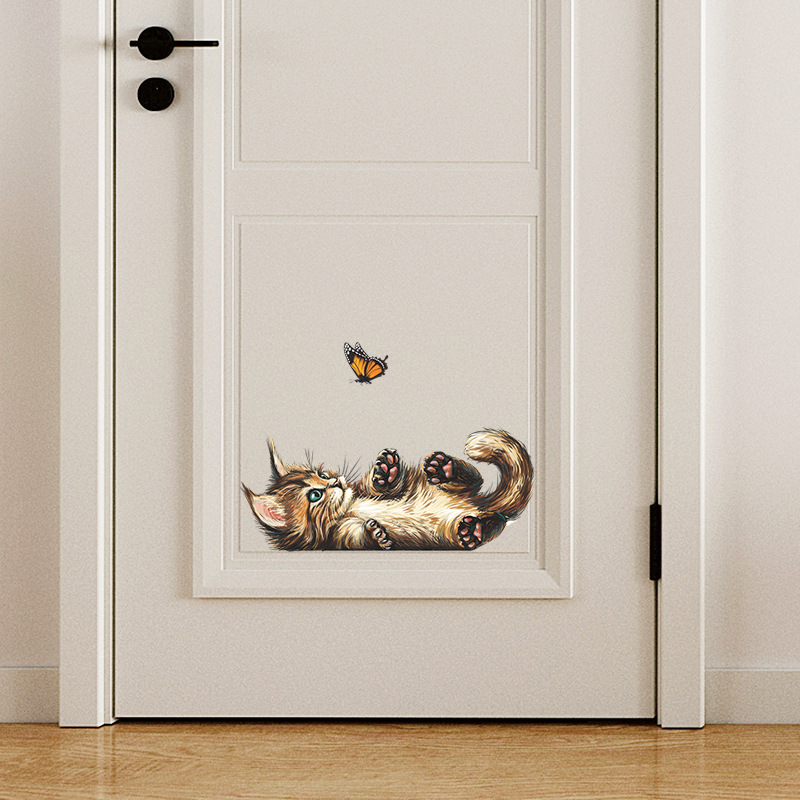 T15# Cute Kitten Butterfly Pla - đánh giá và giá Home Bathroom Wallpaper
