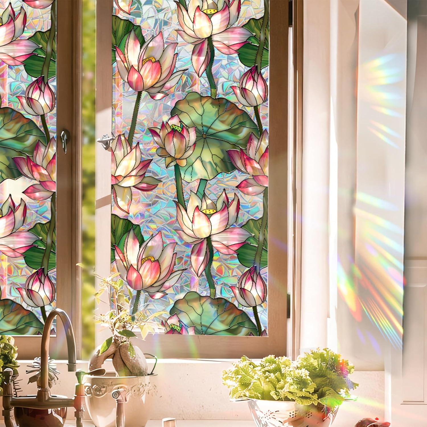 Lotus Flowers Stained Glass Wi - đánh giá và giá Home Bathroom Window Tint