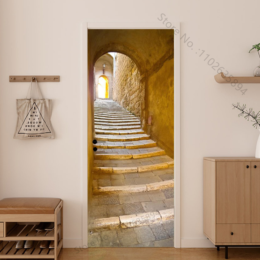 Girl Shadow Wooden Doors Vinyl - đánh giá và giá Home Bathroom Wallpaper