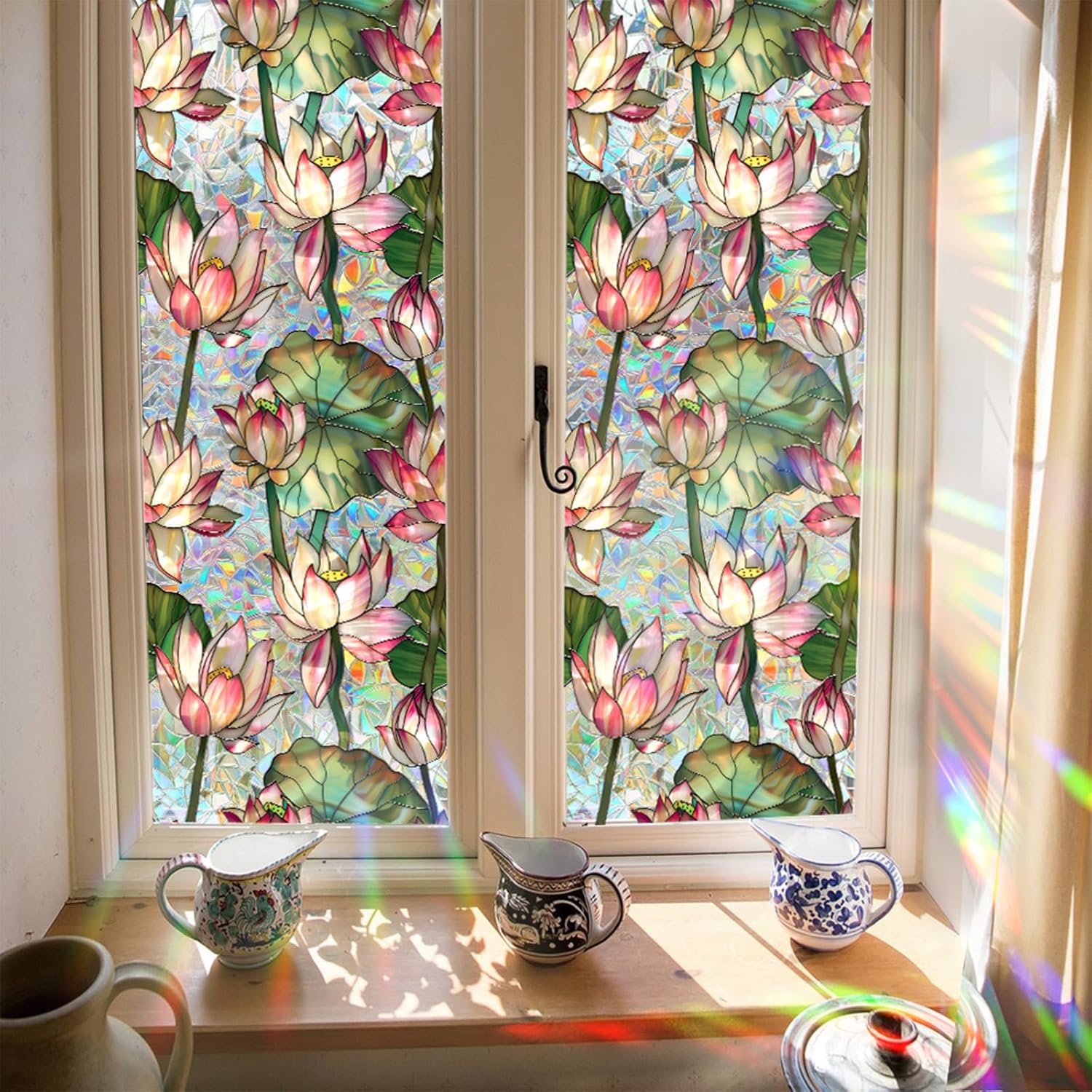 Lotus Flowers Stained Glass Wi - đánh giá và giá Home Bathroom Window Tint