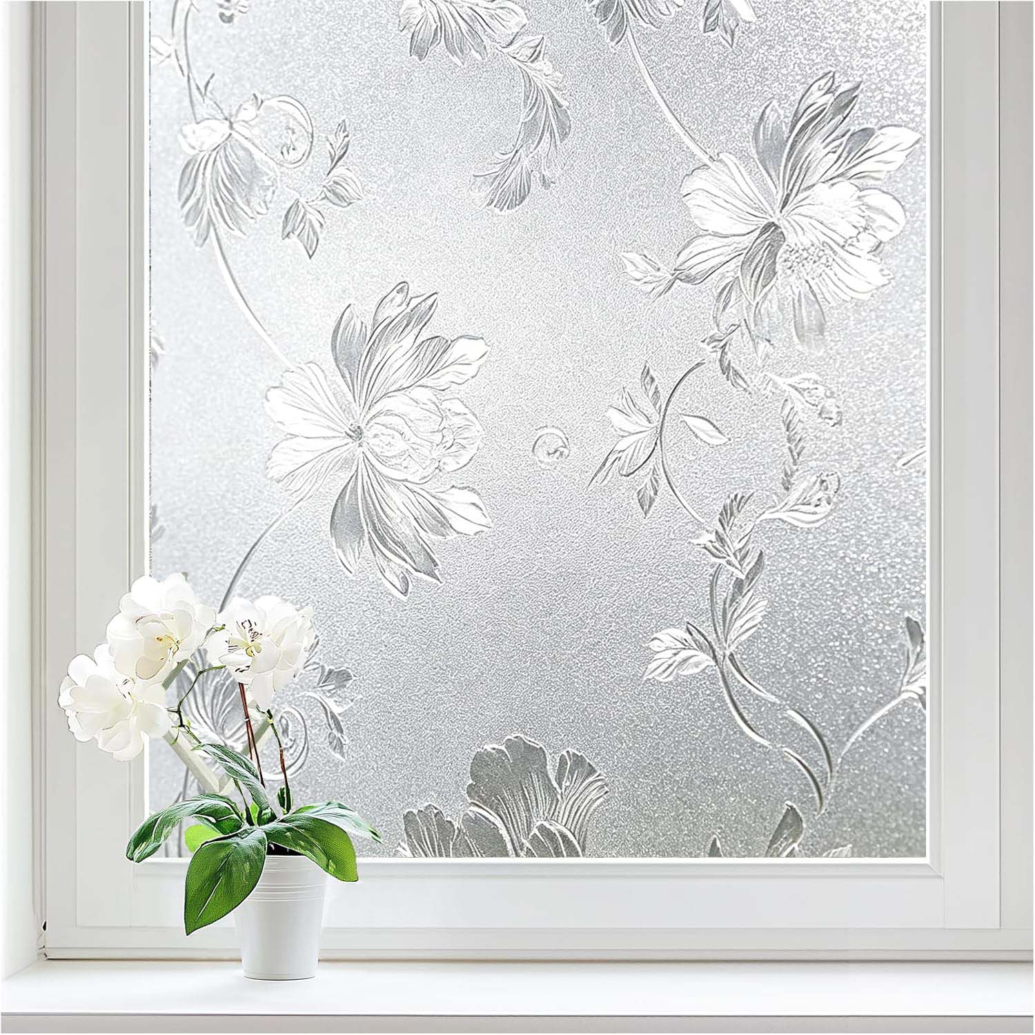 Floral Frosted Window Privacy  - đánh giá và giá Home Bathroom Window Tint