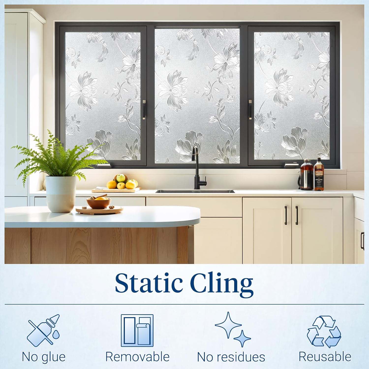 Floral Frosted Window Privacy  - đánh giá và giá Home Bathroom Window Tint